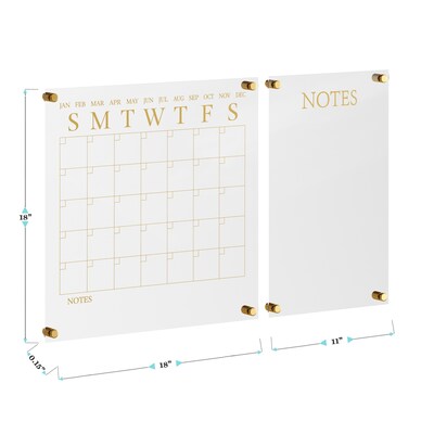 Martha Stewart Grayson Acrylic Gold Print Dry Erase Wall Calendar with Notes, 18" x 18" (BRACS284545G2CG)