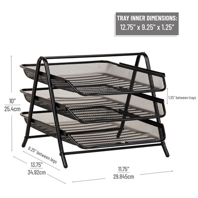 Mind Reader 3-Tier Stackable Paper Desk Tray Organizer, Metal Mesh, Black (3TPAPER-BLK)