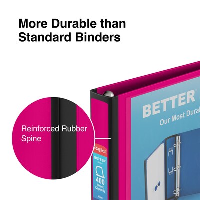 Staples® Better 1-1/2" 3 Ring View Binder with D-Rings, Pink (13569-CC)