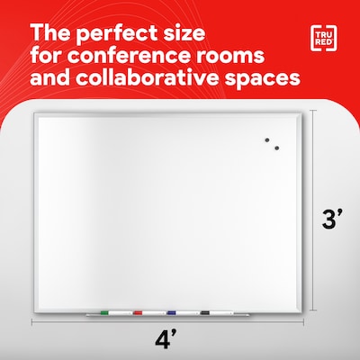 TRU RED™ Magnetic Steel Dry Erase Board, Satin Frame, 4' x 3' (TR61175)