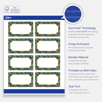 Avery Gold-Teal Berries Matte Blank Card, White, 80/Pack (S00-FEZ)
