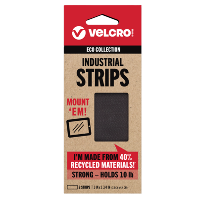 Velcro ECO Collection Sticky Back Hook & Loop Fastener, 1.75 x 3, Black, 2/Pack (VEL-30189-USA)