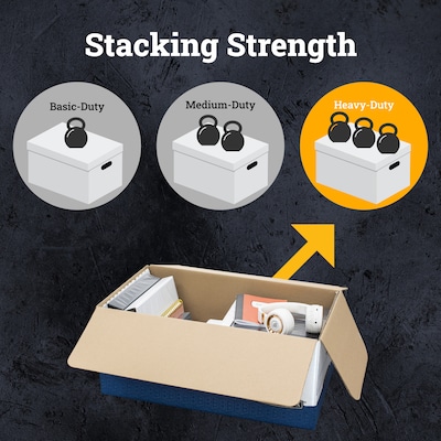 Bankers Box Heavy-Duty Corrugated File Storage Boxes, String & Button, Legal Size, White/Blue, 4/Carton (0001203)