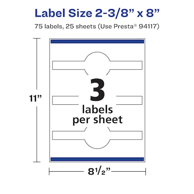 Avery Laser/Inkjet Decorative Edge Waterproof Multipurpose Labels, 8"  x 2.375", White, 75/Pack (94117)