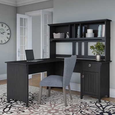 Bush Furniture Salinas 60W L Shaped Desk with Hutch, Vintage Black (SAL004VB)