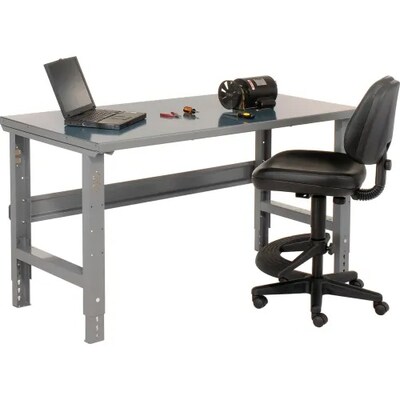 Global Industrial Height Adjustable Workbench, 72W x 36D, Steel Square Edge, Gray (183155)
