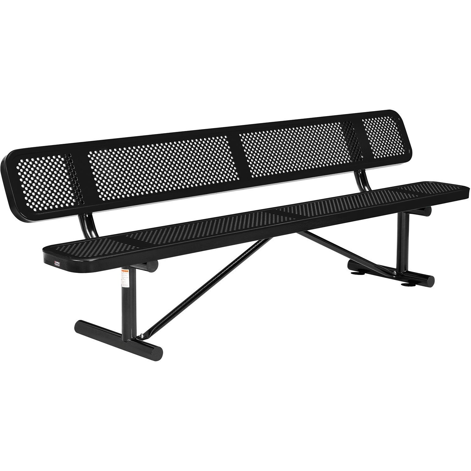 Global Industrial 8 Outdoor Steel Picnic Bench w/ Backrest, Perforated Metal, Black (262077BK)