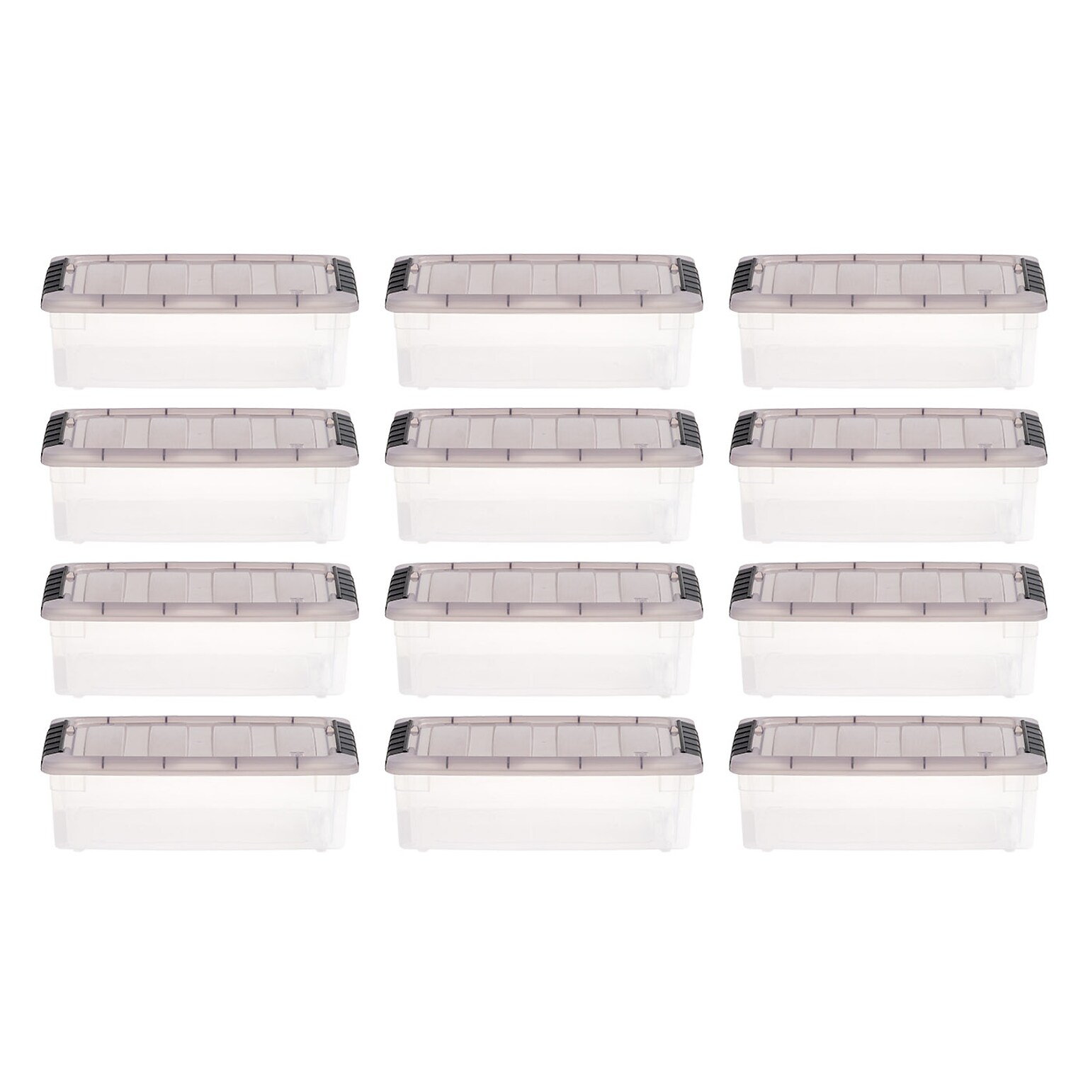 Iris 5.8 Quart Stack and Pull Latching Plastic Storage Bin, Clear, 12/Pack (500146)