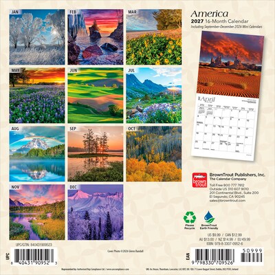 2027 BrownTrout America 7 x 7 Monthly Wall Calendar, Assorted Colors (9798330709526)