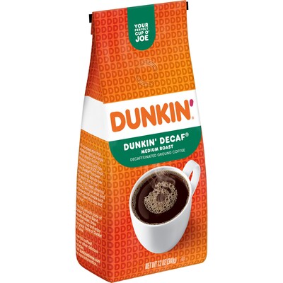Dunkin Decaf Original Blend Ground Coffee, Medium Roast, 12 oz., Each (SMU00048)