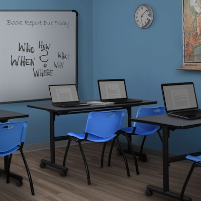 Regency Kobe 60 Flip Top Mobile Training Table- Grey & 2 M Stack Chairs- Blue