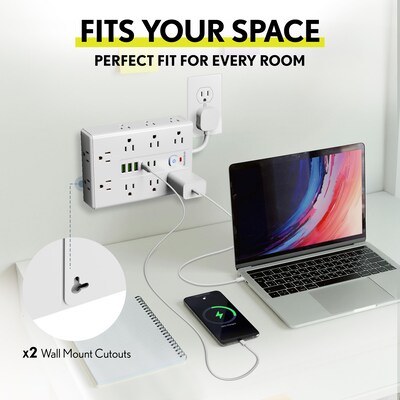 Overtime OS70 22-in-1 Multi-Port 16-Outlet 3 USB-A 3 USB-C Ports Power Strip, White (OADOS70)