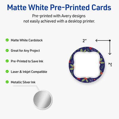 Avery Silver-Navy Matte Blank Card, White, 120/Pack (S00-FHS)