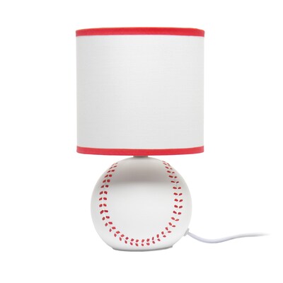 Simple Designs SportsLite Mini Baseball 10.7" LED Table Lamp, White/Red (LT2119-BSB)