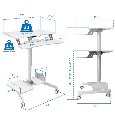 Mount-It! 28"W Adjustable Mobile Sit-Stand Computer Workstation, White (MI-7979W)