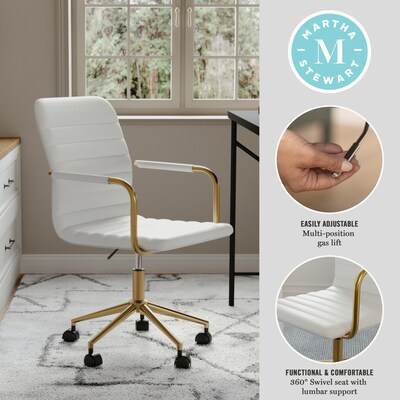 Martha Stewart Taytum Faux Leather Swivel Office Chair, White (CH142370WHGLD)