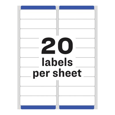 Avery Easy Peel Inkjet Address Labels, 1" x 4", White, 20 Labels/Sheet, 25 Sheets/Pack   (8161)