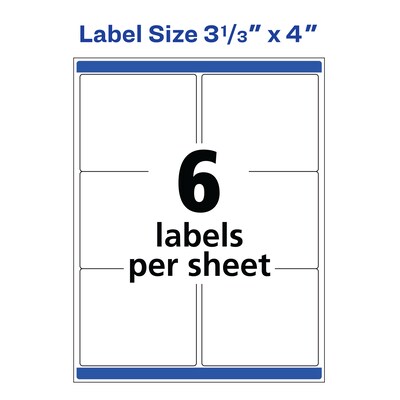 Avery Print-to-the-Edge Color Laser Shipping Labels, 3" x 3-3/4", White, 150 Labels/Pack (6874)