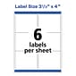 Avery Print-to-the-Edge Color Laser Shipping Labels, 3" x 3-3/4", White, 6 Labels/Sheet, 25 Sheets/Pack (6874)