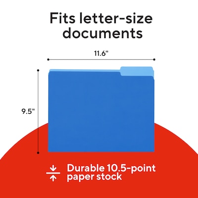 Staples File Folders, Letter Size, 1/3-Cut Tabs, Assorted Positions, Assorted Colors, Heavy-Duty Paper Stock, 250/Pack