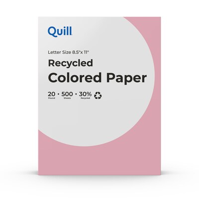 Quill Brand® 30% Recycled Colored Multipurpose Paper, 20 lbs., 8.5" x 11", Pink, 500 sheets/Ream