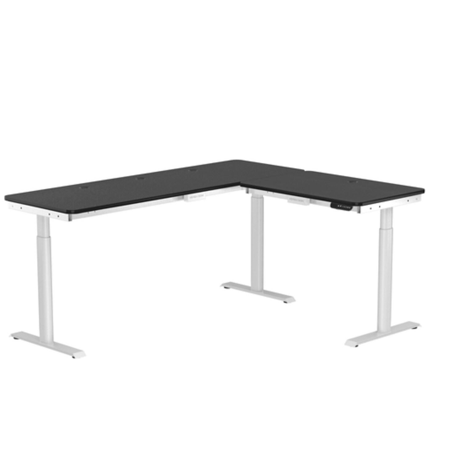 VersaDesk PowerLift 60W Electric L-Shaped Adjustable Standing Desk, Black/White (PLLSD7260-WB-APP)