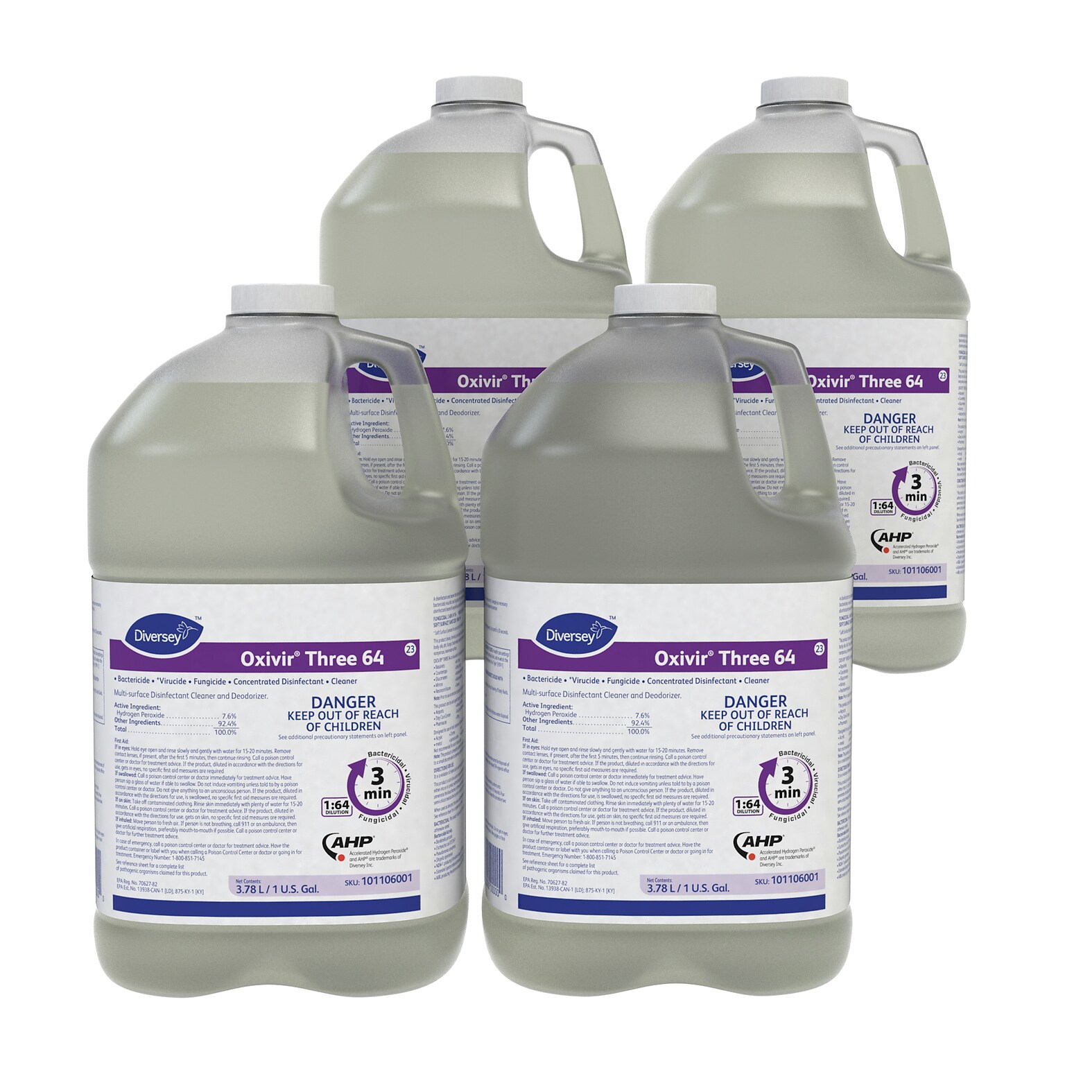 Diversey Oxivir Three 64 Disinfecting Cleaner and Deodorizer, 1 gal., 4/Carton (101106001)