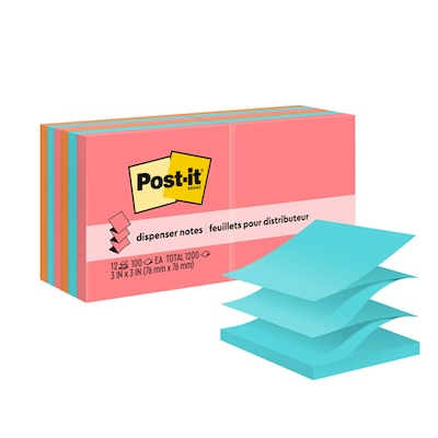 Post-it Pop Up Sticky Notes, 3 x 3 in., 12 Pads, 100 Sheets/Pad, The Original Post-it Note, Poptimis