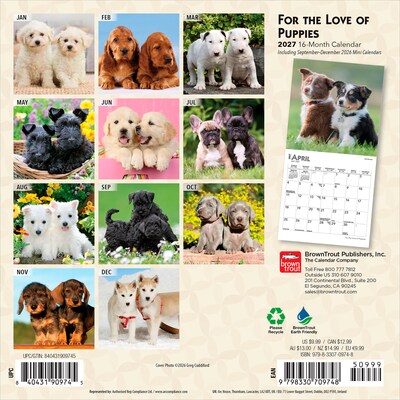 2027 BrownTrout For the Love of Puppies 7 x 7 Monthly Wall Calendar (9798330709748)