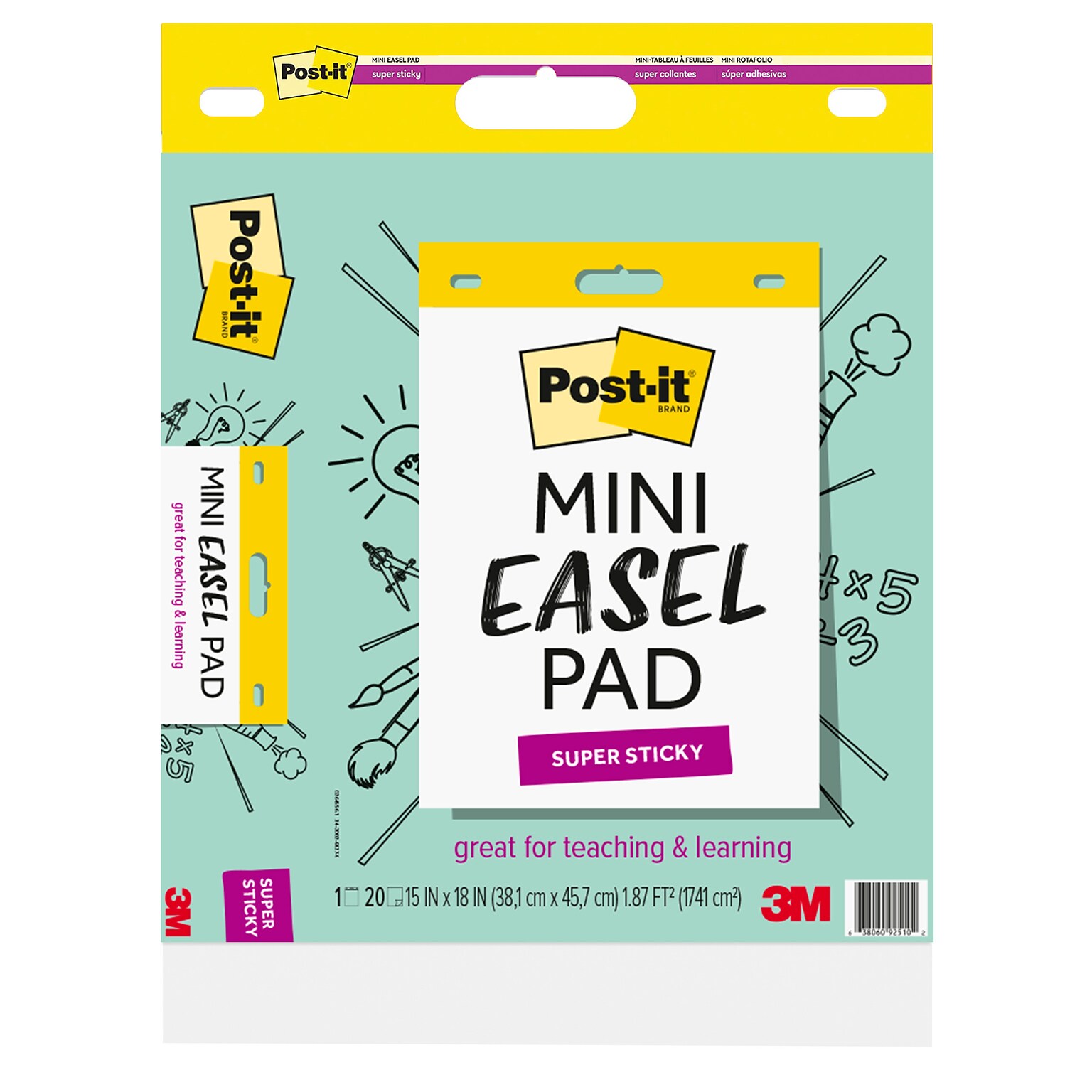 Post-it Super Sticky Mini Wall Easel Pad, 15 x 18, 20 Sheets/Pad, 6 Pads/Pack (577SS)