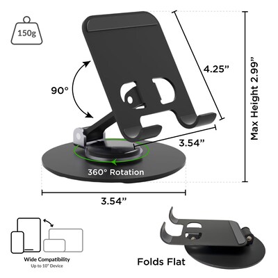 Uncaged Ergonomics 360° Swivel Rotating Adjustable Cell Phone Stand for Desk, Black (SPS-BLACK)