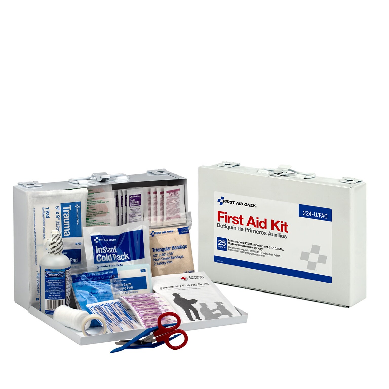 First Aid Only Metal First Aid Kit with Medication, 25 People, 106 Pieces (224-U/FAO)