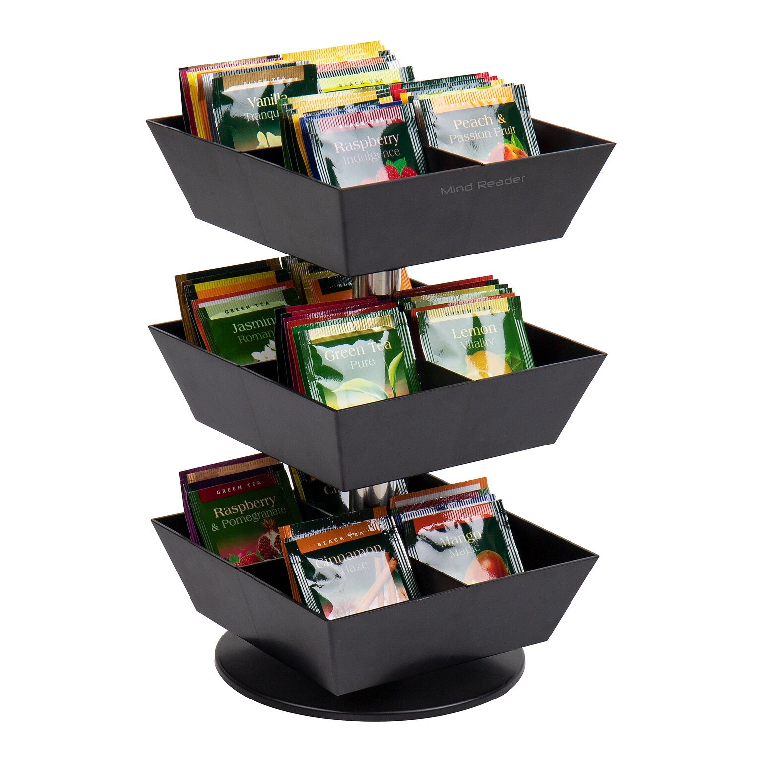 Mind Reader 12-Compartment Plastic Tea and Condiment Carousel, Black (TEASWIV3T-BLK)