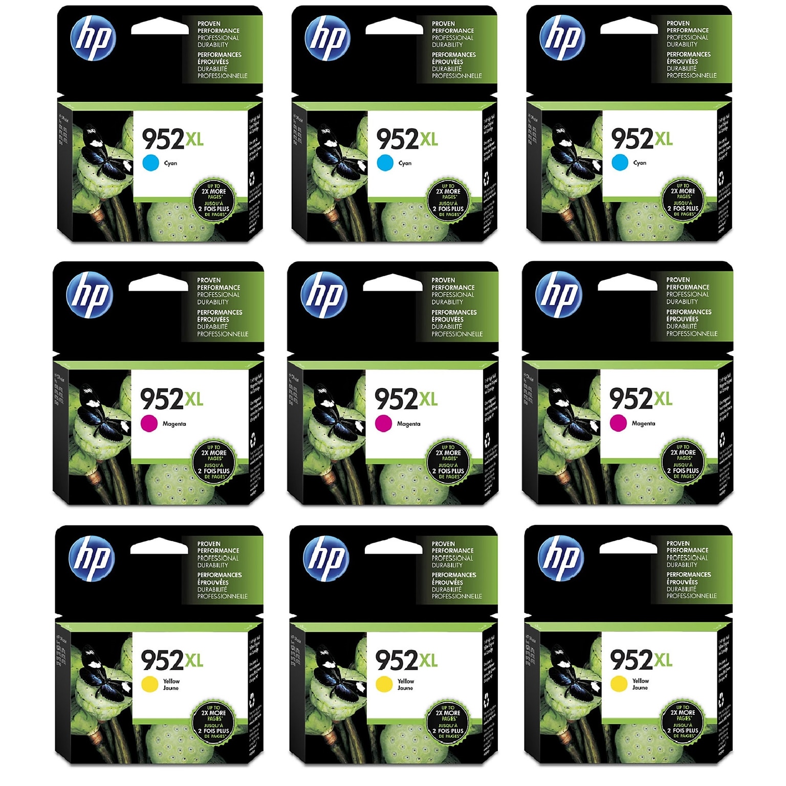 HP 952XL Cyan/Magenta/Yellow High Yield Ink Cartridge Set, 3/Pack (HP952XLCMY3PK-STP)