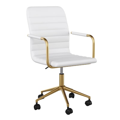 Martha Stewart Taytum Faux Leather Swivel Office Chair, White (CH142370WHGLD)