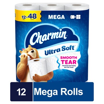 Charmin Ultra Soft Mega Toilet Paper, 2-ply, White, 208 Sheets/Roll, 12 Rolls/Case (88135)