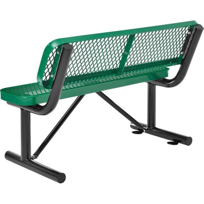 Global Industrial 4 Outdoor Steel Bench w/ Backrest, Expanded Metal, Green (695743GN)