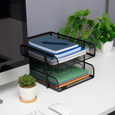 Mind Reader Metal Mesh Front Loading Stackable Letter Tray, Letter/Legal Size, Black (CSTACK2-BLK)