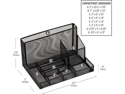 Mind Reader 8-Compartment Metal Mesh Desk Organizer and Office Supplies, Black (DORGSET-BLK)