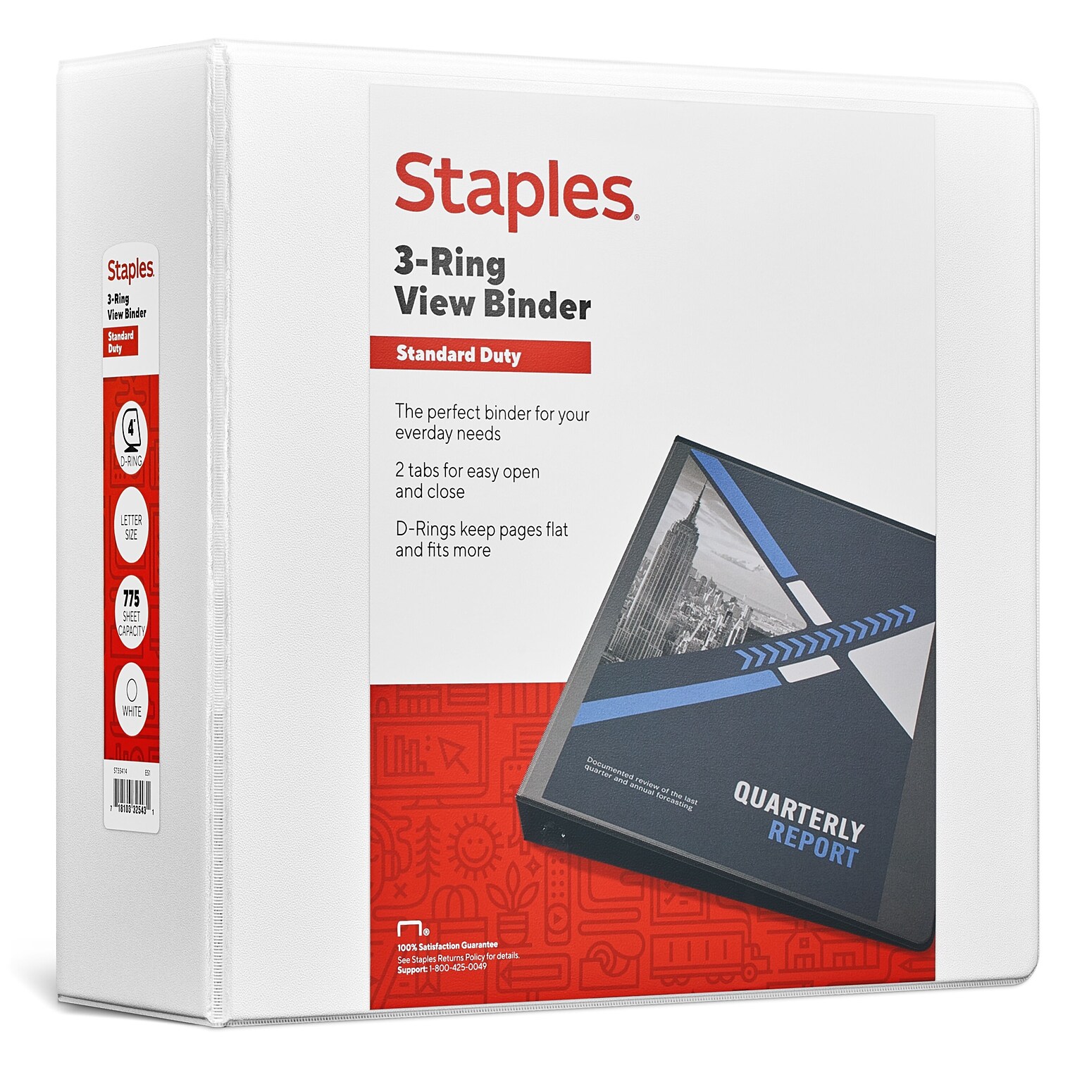 Staples® Standard 4 3 Ring View Binder with D-Rings, White (26358-CC)