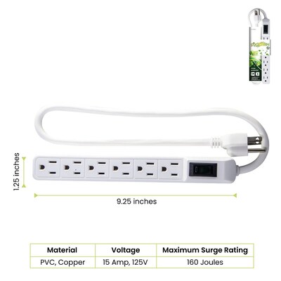 Power by GoGreen 6 Outlet Mini Surge Protector, 2 Cord, White (GG-16103MIN)