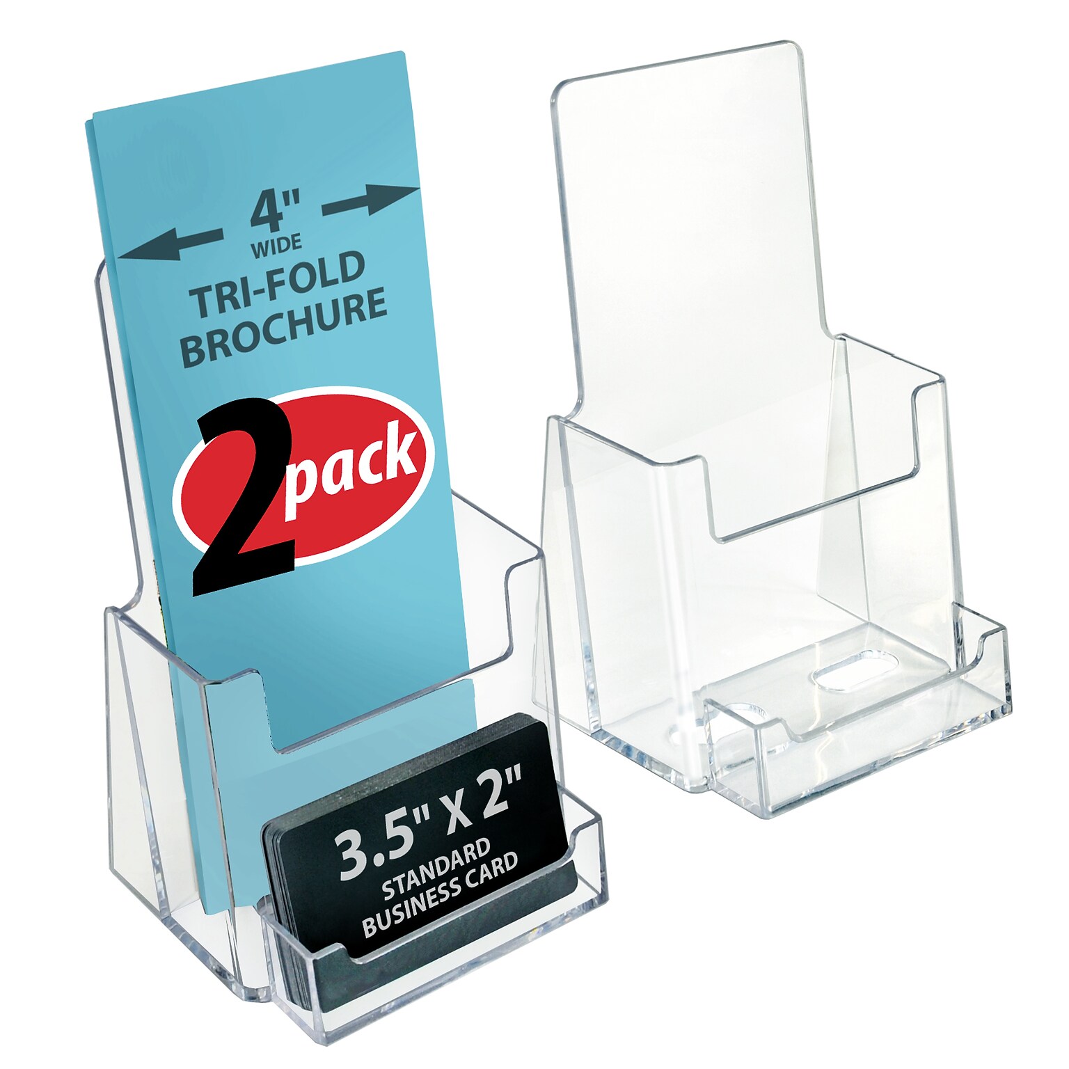 Azar Displays Trifold Brochure Holder, Desktop/Countertop, Top Loading, Clear Acrylic, 2/Pack (252922-2PK)