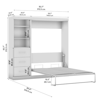 Bestar Nebula Full Murphy Bed and Closet Organizer with Drawers (84W), White (25992-000017)