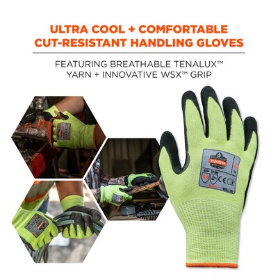 Ergodyne ProFlex 7041 Hi-Vis Nitrile-Coated Cut-Resistant Gloves, ANSI A4, Wet Grip, Lime, Large, 144 Pairs (17824)