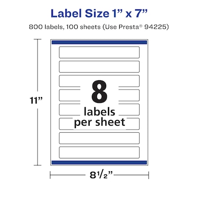 Avery Laser/Inkjet Waterproof Multipurpose Rectangle Labels, 1" x 7", White, 800 Labels/Box (94225)