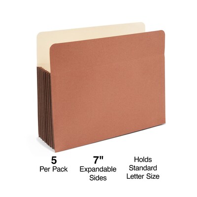 Staples Reinforced File Pocket, 7" Expansion, Letter Size, Brown, 5/Box (ST378737)