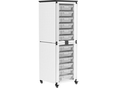 Luxor Mobile 12-Section Stacked Modular Classroom Storage Cabinet, 18.2"W x 18.2"D, White (MBS-STR-12-12S)