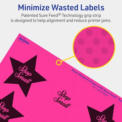 Avery Star Laser/Inkjet Multipurpose Labels, 2-1/4" x 2-3/8", Neon Magenta (240/Pack)