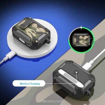 SaharaCase Raider Series Heavy Duty Secure Lock Case for Airpods Pro 3, Shock Absorbing Corners, Camo Green (HP00223)