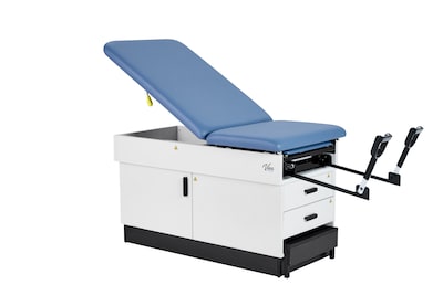 Viva Comfort Slimline Exam Table Base with Leg Rest, Step Stool, Drawers, Stirrups, 420 lbs Capacity, Blue (ADI996-FBSU-M2-BLU)